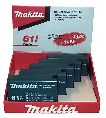Makita Sukimo antgalių komplektas 61 vnt. (5.5; 6.5;PH1;PH2;PH3;PZ0;PZ1;PZ2,PZ3,T10;T15;T20;T25;T30;T40) P-70144
