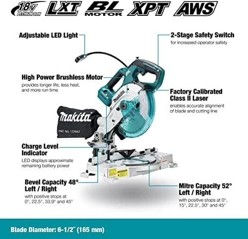 Makita DLS600Z Akumuliatorinis staklės 18 V, 165 mm, 46x92, Be akumuliatorių ir kroviklio!