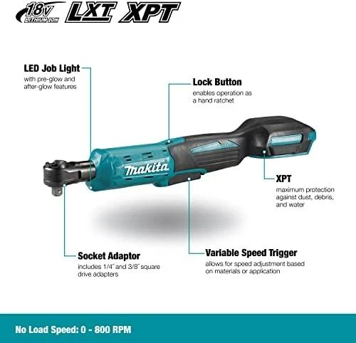 Makita DWR180Z Akumuliatorinė terkšlė 1/4" and 3/8", 18V, 47,5Nm, Be akumuliatorių ir kroviklio!
