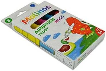 Malinos Malinos Airbrush Pens Magic Teddy 5 spalvos + trafaretas 5+