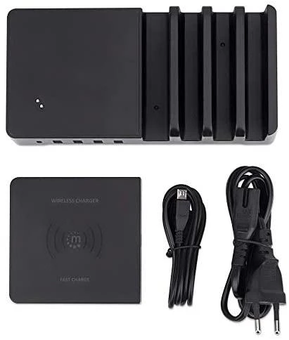 Manhattan Įkroviklis jungiama į tinklą 5x USB i Qi 55W, 1x USB-C, 3x USB-A, Qi