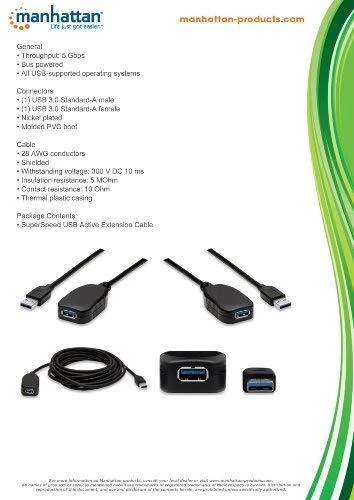 StarTech Manhattan 5m USB 3.0 USB kabelis 3.2 Gen 1 (3.1 Gen 1) USB A Juoda