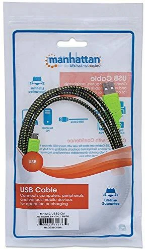 Manhattan MH 352765 USB 2.0 kab. A male to Micro B male USB Juodas/Žalias Braided 1.8m