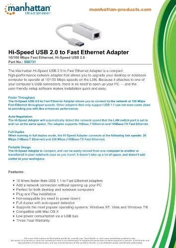 Manhattan 506731 kabelių sąsaja / invertavimo adapteris USB 2.0 RJ-45 Balta