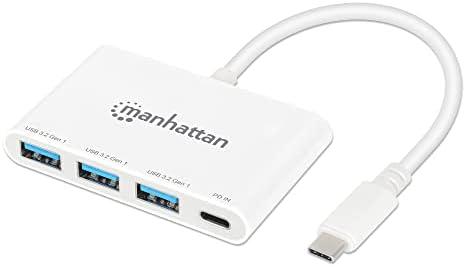 Manhattan MH USB (3.2) C tipo 3 prievadų USB 3.0 šakotuvas + 100W PD, Baltas 168434