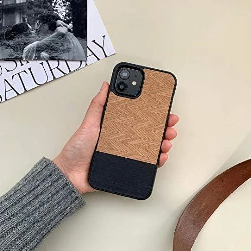 MAN&WOOD dėklas skirtas Apple iPhone 12/12 Pro herringbone nero juodos spalvos