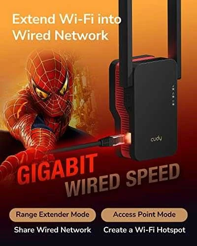 Wi-Fi Stiprintuvas - Cudy RE3000 2400-5000 MHz 574/2402 Mbit/s Raudonas/Juodas