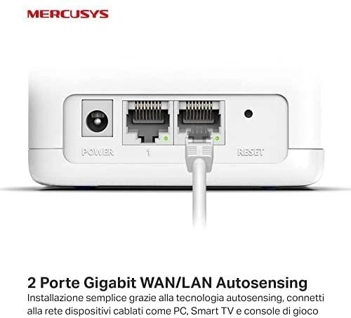Maršrutizatorius TP-Link „Mercusys“ | AC1300 viso namo tinklinio „Wi-Fi“ sistema | „Halo H30G“ (2 vnt.) | 802.11ac | 400+867 Mbit/s | Ethernet LAN (RJ-45) jungtys 2 | Tinklo palaikymas: Taip | MU-MiMO: Taip | Ne, mobilusis plačiajuostis ryšys: