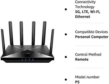 Cudy P5 belaidis maršrutizatorius Gigabit Ethernet dviejų dažnių (2,4 GHz / 5 GHz) 5G Juodas