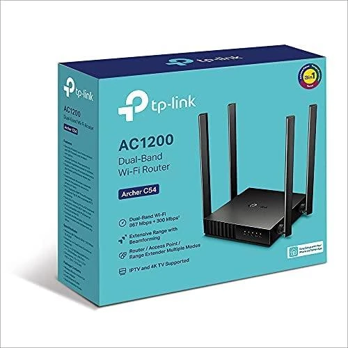 TP-LINK | Dual Band Maršrutizatorius | Lankininkas C54 | 802.11ac | 300+867 Mbit/s | 10/100 Mbit/s | Ethernet LAN (RJ-45) jungtys 4 | Tinklelio atramos Nr. | MU-MiMO Taip | Nėra mobiliojo plačiajuosčio ryšio | Antenos tipas 4xFiksuota
