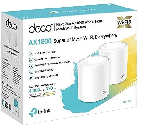 Maršrutizatorius „TP-Link AX1800 Whole Home Mesh Wi-Fi 6“ sistema | Deco X20 (2 pakuotės) | 802.11ax | 1201+574 Mbit/s | 10/100/1000 Mbit/s | Ethernet LAN (RJ-45) jungtys 2 | Tinklelio palaikymas Taip | MU-MiMO Taip | Nėra mobiliojo plačiajuosčio ryšio | Antenos tipas 4xInternal per Deco uni