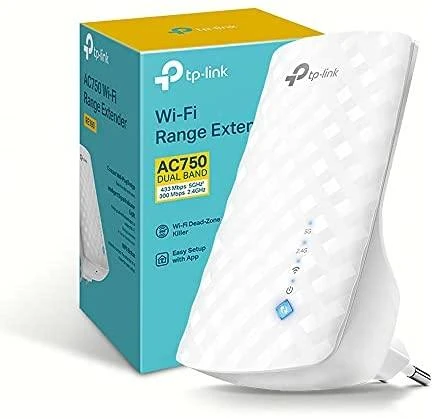 TP-LINK AC750 Wi-Fi diapazono plėstuvas prie sienos prijungtas 3 vidinės antenos 433Mbps esant 5GHz + 300Mbps esant 2,4GHz diapazono plėstuvo režimui WPS