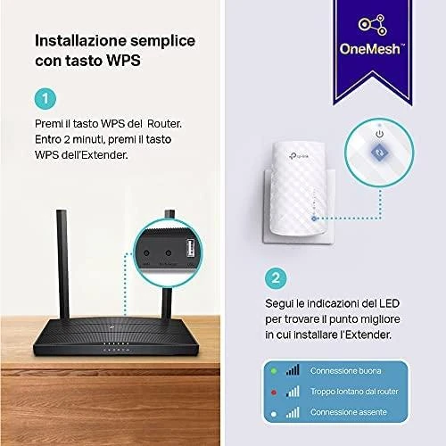 TP-LINK AC750 Wi-Fi diapazono plėstuvas prie sienos prijungtas 3 vidinės antenos 433Mbps esant 5GHz + 300Mbps esant 2,4GHz diapazono plėstuvo režimui WPS
