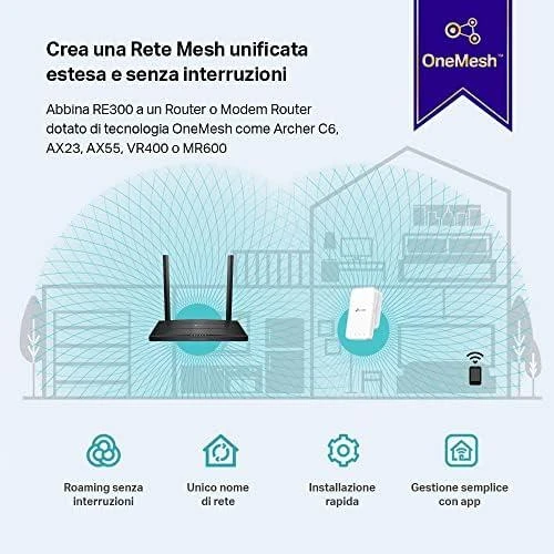 TP-LINK | Tinklo ilgintuvas | RE300 | 802.11ac | 2.4GHz/5GHz | 300+867 Mbit/s | Ethernet LAN (RJ-45) jungtys: Ne | MU-MiMO: Ne | ne PoE | Antenos tipas: 2 vidinės