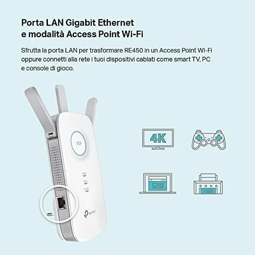 TP-LINK AC1750 dviejų juostų belaidis sieninis diapazono plėstuvas Qualcomm 1300Mbps esant 5GHz + 450Mbps esant 2,4Ghz 802.11ac/a/b/g/n