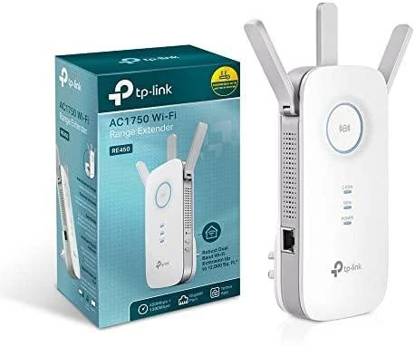 TP-LINK AC1750 dviejų juostų belaidis sieninis diapazono plėstuvas Qualcomm 1300Mbps esant 5GHz + 450Mbps esant 2,4Ghz 802.11ac/a/b/g/n