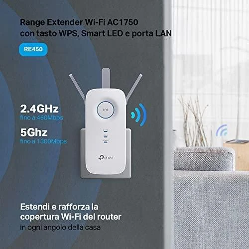 TP-LINK AC1750 dviejų juostų belaidis sieninis diapazono plėstuvas Qualcomm 1300Mbps esant 5GHz + 450Mbps esant 2,4Ghz 802.11ac/a/b/g/n