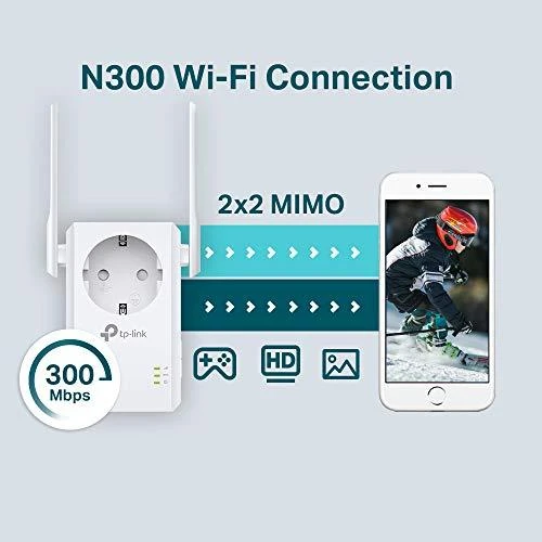 TP-LINK 300Mbps belaidis N sieninis diapazono ilgintuvas su pralaidumu „Atheros 2T2R 2.4GHz 802.11n/g/b“ įjungimu/išjungimu ir diapazono ilgintuvu