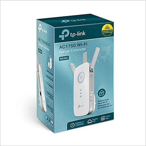 TP-LINK AC1750 dviejų juostų belaidis sieninis diapazono plėstuvas Qualcomm 1300Mbps esant 5GHz + 450Mbps esant 2,4Ghz 802.11ac/a/b/g/n