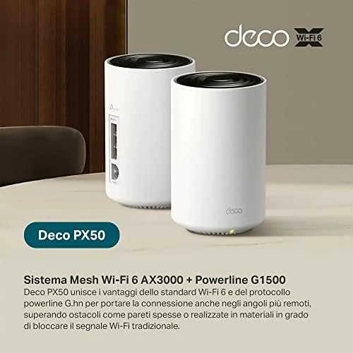 Maršrutizatorius TP-Link Deco PX50 (3 paketų) „WiFi6 Powerline Mesh“ (AX3000, 2,4 GHz / 5 GHz, 3 x GbELAN / WAN)