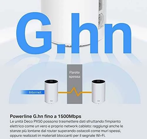Maršrutizatorius TP-Link Deco PX50 (3 paketų) „WiFi6 Powerline Mesh“ (AX3000, 2,4 GHz / 5 GHz, 3 x GbELAN / WAN)