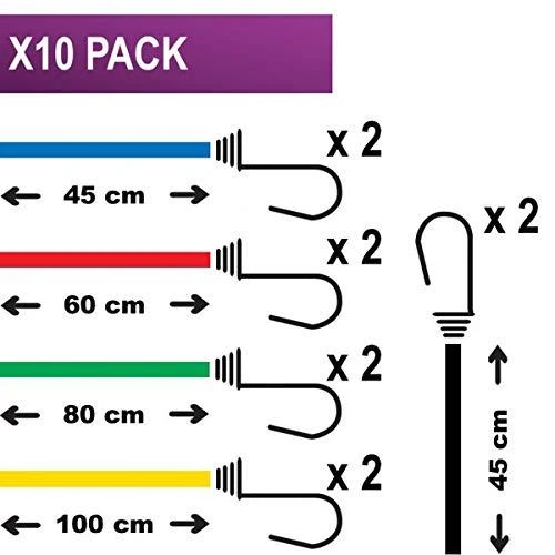 Master Lock Masterlock 10 tvirtinimo gumų komplektas su kabliukais, 2x25 + 2x45 + 2x60+ 2x80 + 2x100, įvairių spalvų