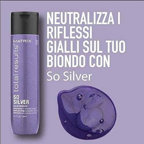 Šampūnas baltiems, pilkiems, žiliems ir šviesiai dažytiems plaukams Matrix Total Results So Silver Color Obsessed 300ml