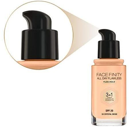 Max Factor Facefinity All Day Flawless Vegan Matte Primer Maskuoklis ir Foundation 3-In-1 33 Crystal rausvas gelsvas SPF 20, 30 ml