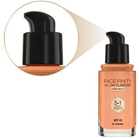 „Max Factor Face Finity All Day Flawless Kreminis“ makiažo pagrindas, 85 karamelės SPF 20, 30 ml