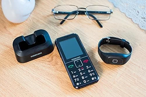 „Maxcom Comfort MM735“ su įkrovimo stotele + SOS apyranke juodos spalvos