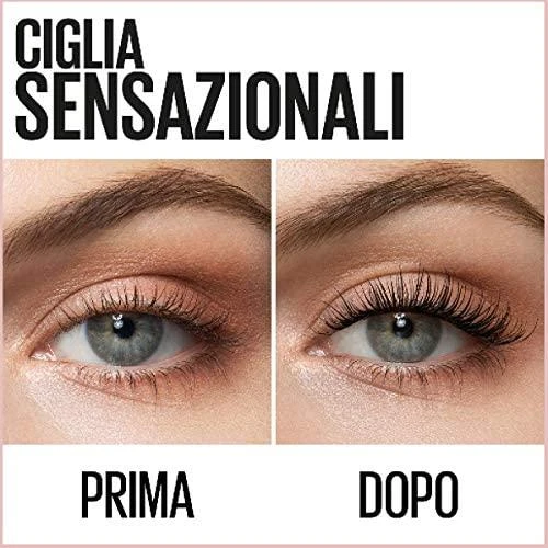 Maybelline Lash Sensational vandeniui atsparus blakstienų tušas su elastomeriniu dvipusiu lenktu šepetėliu 9,5ml