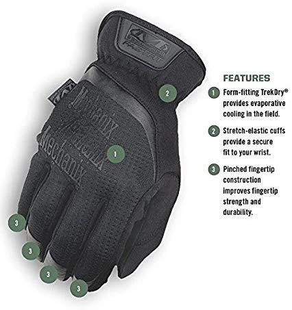 Mechanix Wear Pirštinės Mechanix FastFit® juodos, M dydis. Rauktas rankogalis, 0.6 mm dirbtinė oda, TrekDry®, touchscreen technologija
