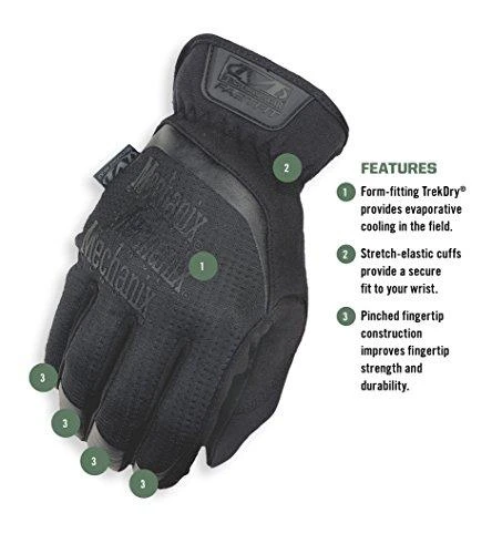 Mechanix Wear Pirštinės Mechanix FastFit® juodos, XXL dydis. Rauktas rankogalis, 0.6 mm dirbtinė oda, TrekDry®, touchscreen technologija
