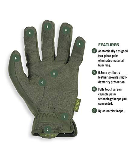 Mechanix Wear Pirštinės Mechanix FastFit® Olive Drab, žalios XL dydis. Rauktas rankogalis, dirbtinė oda, TrekDry®