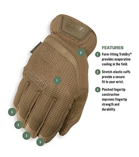 Mechanix FastFit pirštinė techninių savybių schema