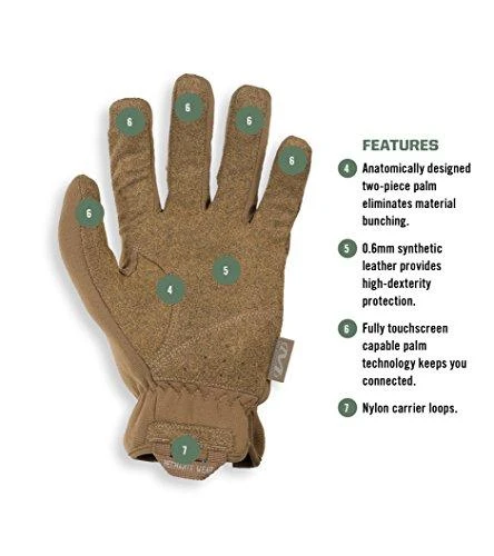 Mechanix Wear Pirštinės Mechanix FastFit® Coyote, XL dydis. Rauktas rankogalis, 0.6 mm dirbtinė oda, TrekDry®, touchscreen technologija