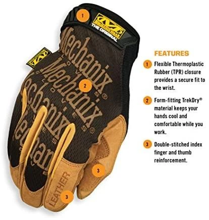 Mechanix Durahide odinės pirštinės su savybių aprašymu