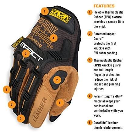 Mechanix Wear PirštinėsMechanix Durahide™ M-Pact® XL dydis. Velcro, TrekDry®, oda, delno, krumplių, pirštų apsauga, D30® apsauga nuo vibracijos
