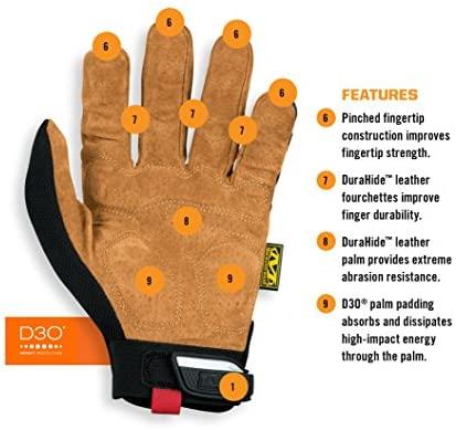Mechanix Wear PirštinėsMechanix Durahide™ M-Pact® XL dydis. Velcro, TrekDry®, oda, delno, krumplių, pirštų apsauga, D30® apsauga nuo vibracijos