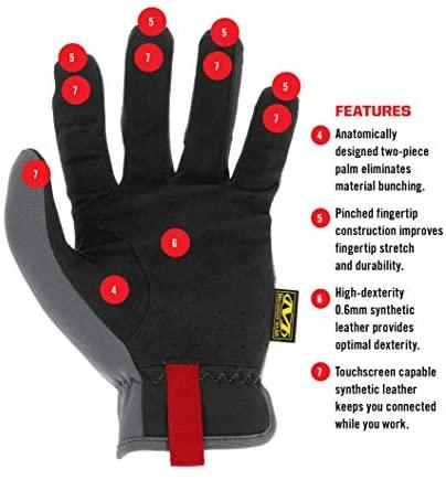 Mechanix Wear Pirštinės Mechanix FastFit® XL dydis. PILKOS. Rauktas rankogalis, dirbtinė oda, TrekDry®