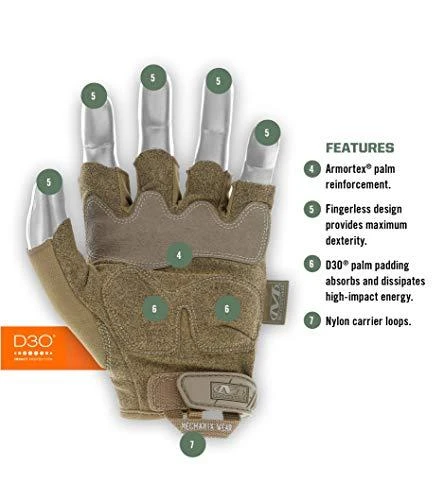 Mechanix M-Pact bepirštės pirštinės su technine schema