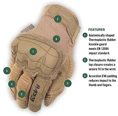 Mechanix Wear Pirštinės Mechanix M-Pact® 3 Coyote L dydis. Velcro, TrekDry®, dirbtinė oda, delno, Kevlar® krumplių, Armortex®, pirštų apsauga, D30® apsauga nuo vibracijos