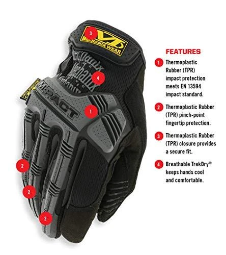 Mechanix Wear Pirštinės Mechanix M-Pact® 58 juodos L dydis. Velcro, TrekDry®, dirbtinė oda, delno, krumplių, Armortex®, pirštų apsauga, D30® apsauga nuo vibracijos