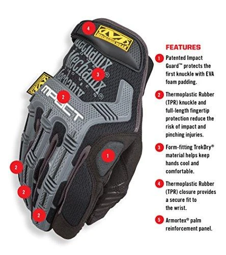 Mechanix Wear Pirštinės Mechanix M-Pact® 58 juodos L dydis. Velcro, TrekDry®, dirbtinė oda, delno, krumplių, Armortex®, pirštų apsauga, D30® apsauga nuo vibracijos