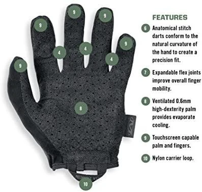 Mechanix Wear Pirštinės Mechanix SPECIALTY VENT, su skylutėmis ventiliacijai, juodos S dydis. Velcro, dirbtinė 0.6mm oda.touchscreen technologija