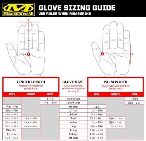 Mechanix Wear pirštinių dydžių lentelė