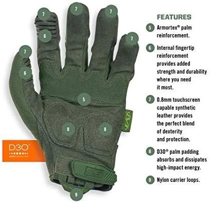 Mechanix Wear Pirštinės Mechanix M-Pact® Olive Drab L dydis. Velcro, TrekDry®, dirbtinė oda, delno, krumplių, Armortex®, pirštų apsauga, D30® apsauga nuo vibracijos