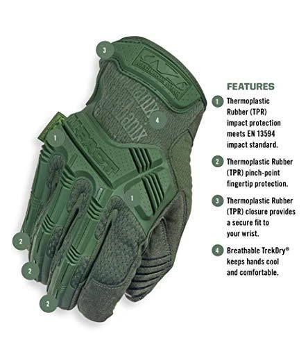 Mechanix M-Pact taktinių pirštinių techninė schema