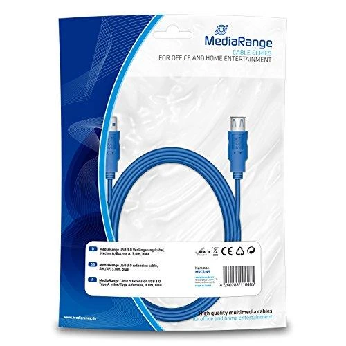 „MediaRange“ 3 m, USB 3.0-A - USB 3.0-A, 3 m, USB A, USB A, USB 3.2 Gen 1 (3.1 Gen 1), Kištukas/Lizdas, Mėlynas