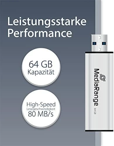 STICK 64GB MEDIARANGE MR917 3.2 Gen 1 Juodas/Sidabrinė
